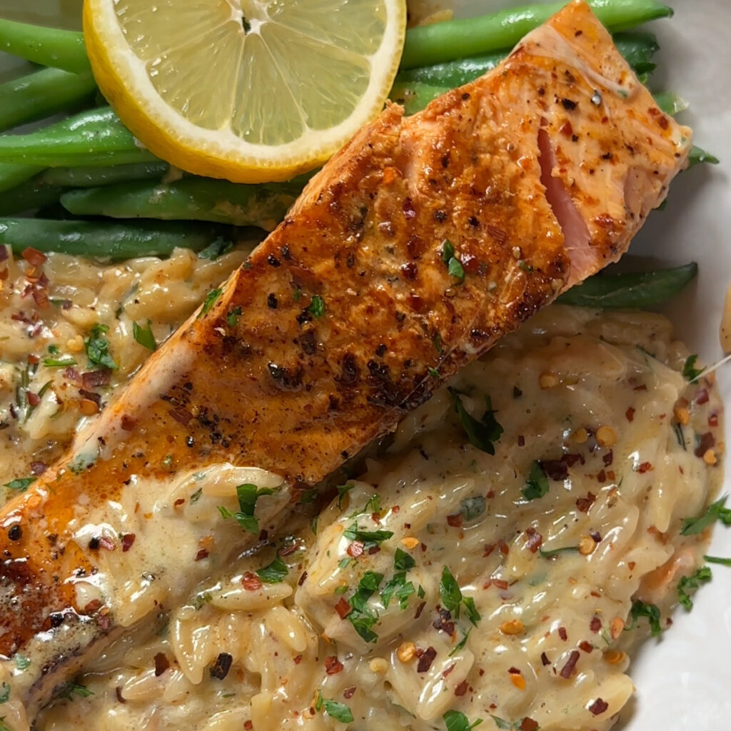 Creamy Lemon Garlic Orzo with Salmon -image